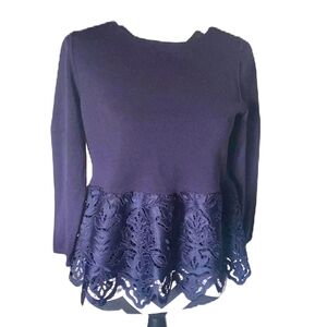 Ann Taylor Navy Sweater with Lace Detailing at bottom. Size Large.